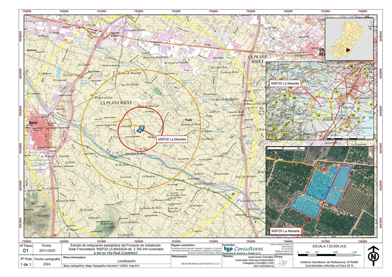Localización y encaje territorial de la planta. Planta solar MSP20 La Masada