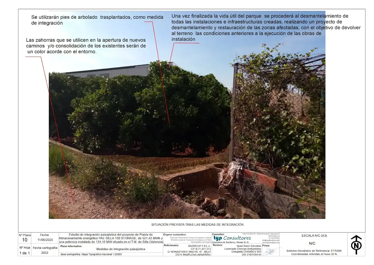 Plano de medidas de integración paisajística. Planta de almacenamiento energético de Silla