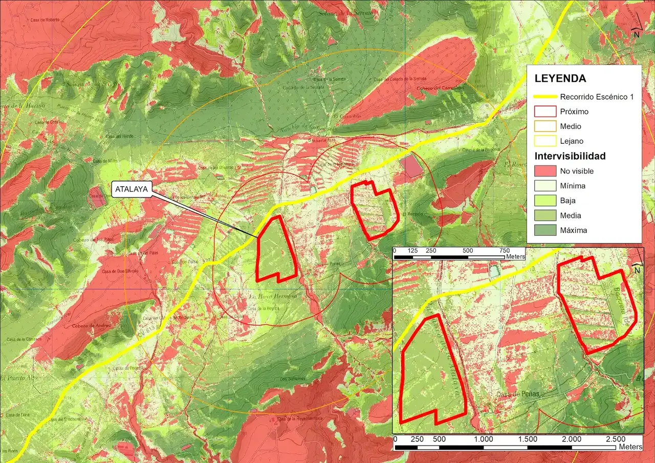 Cuenca visual analizada desde un punto de observación. Tres plantas solares de Villena
